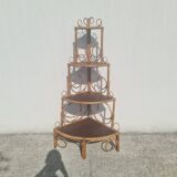 Bibliothèque étagère angle rotin bambou vintage 1960 (peacock / Emmanuelle)