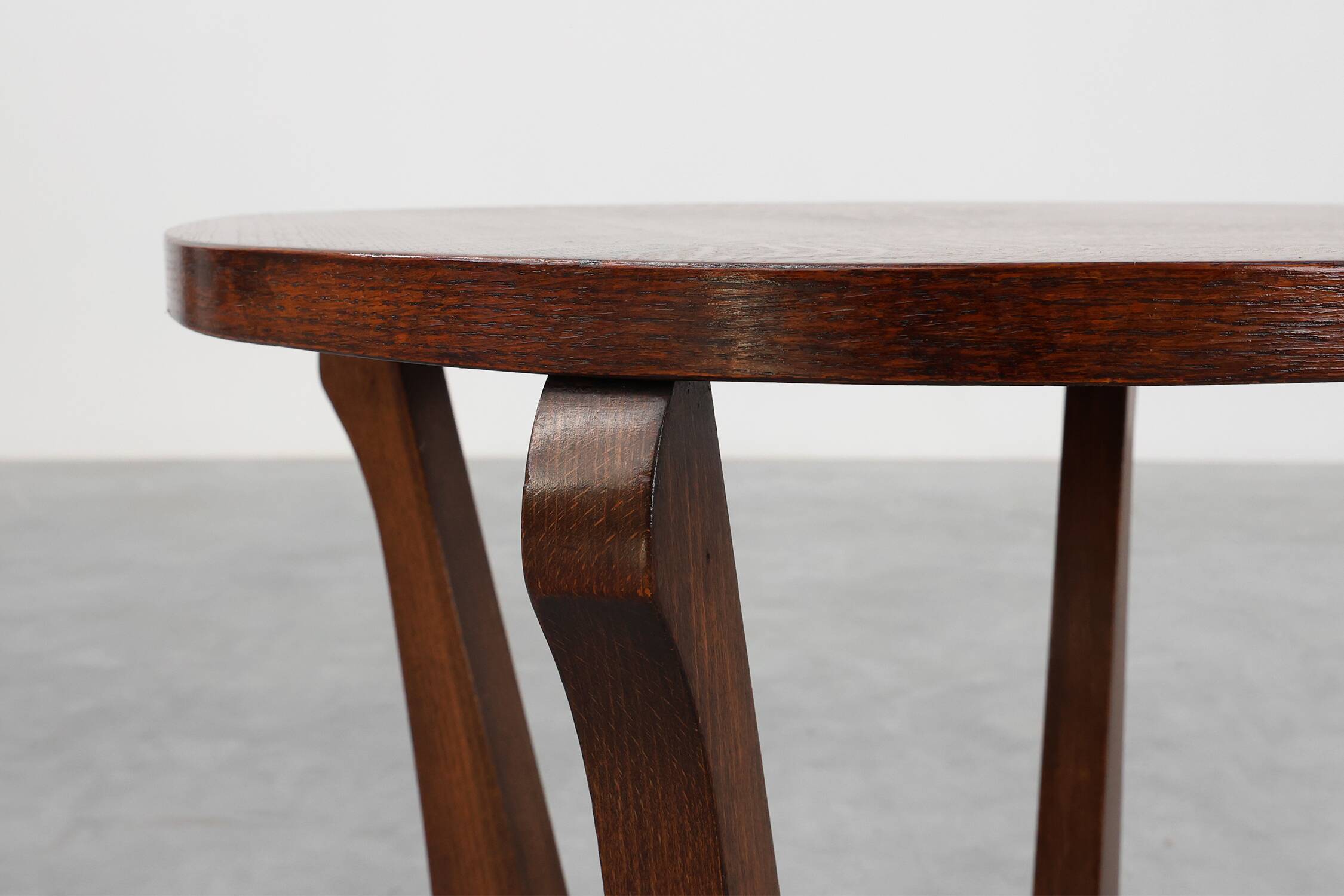 Art Deco Oak Side Table with Sculptural Base and Geometric Top, Belgium ca.