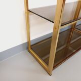 Artelano vintage bookcase shelves in gold metal smoked glass from the 70s