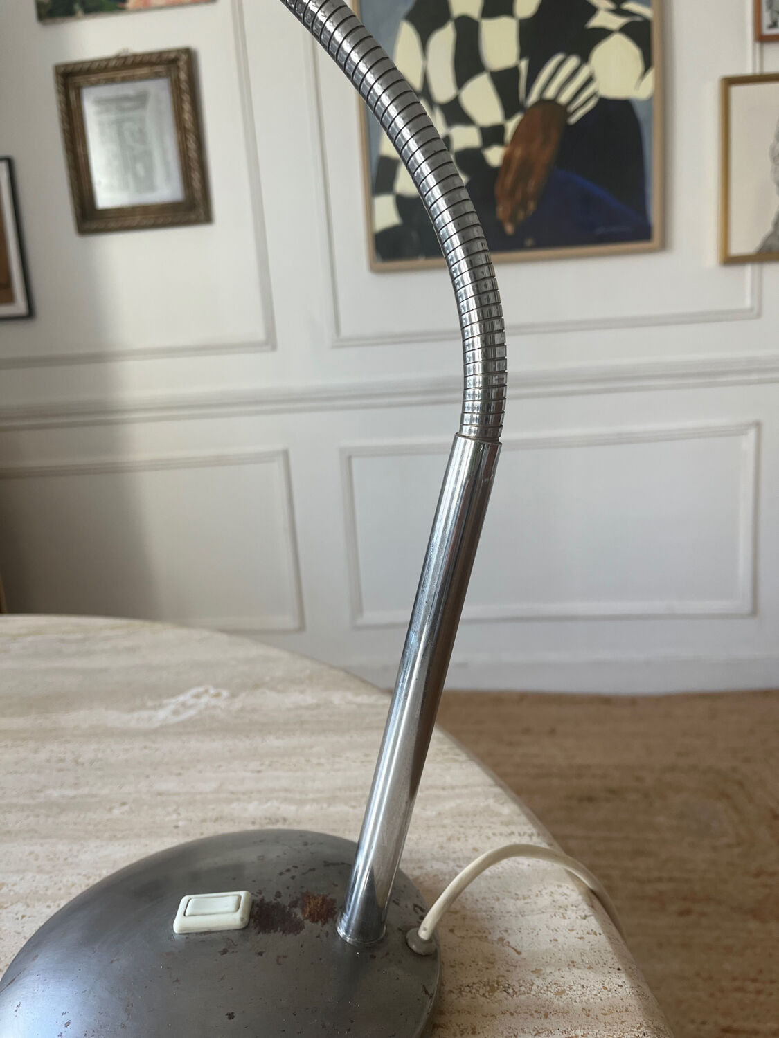 Flexible chrome metal desk lamp, 1970s