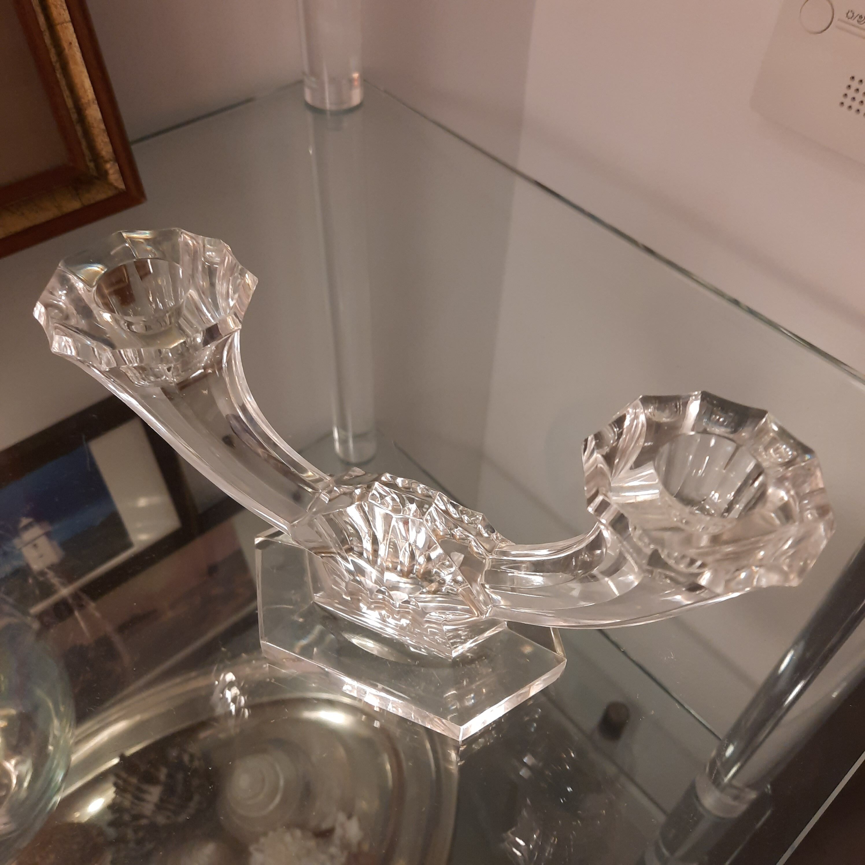 Bougeoir  2 branches en cristal Art déco Val Saint Lambert
