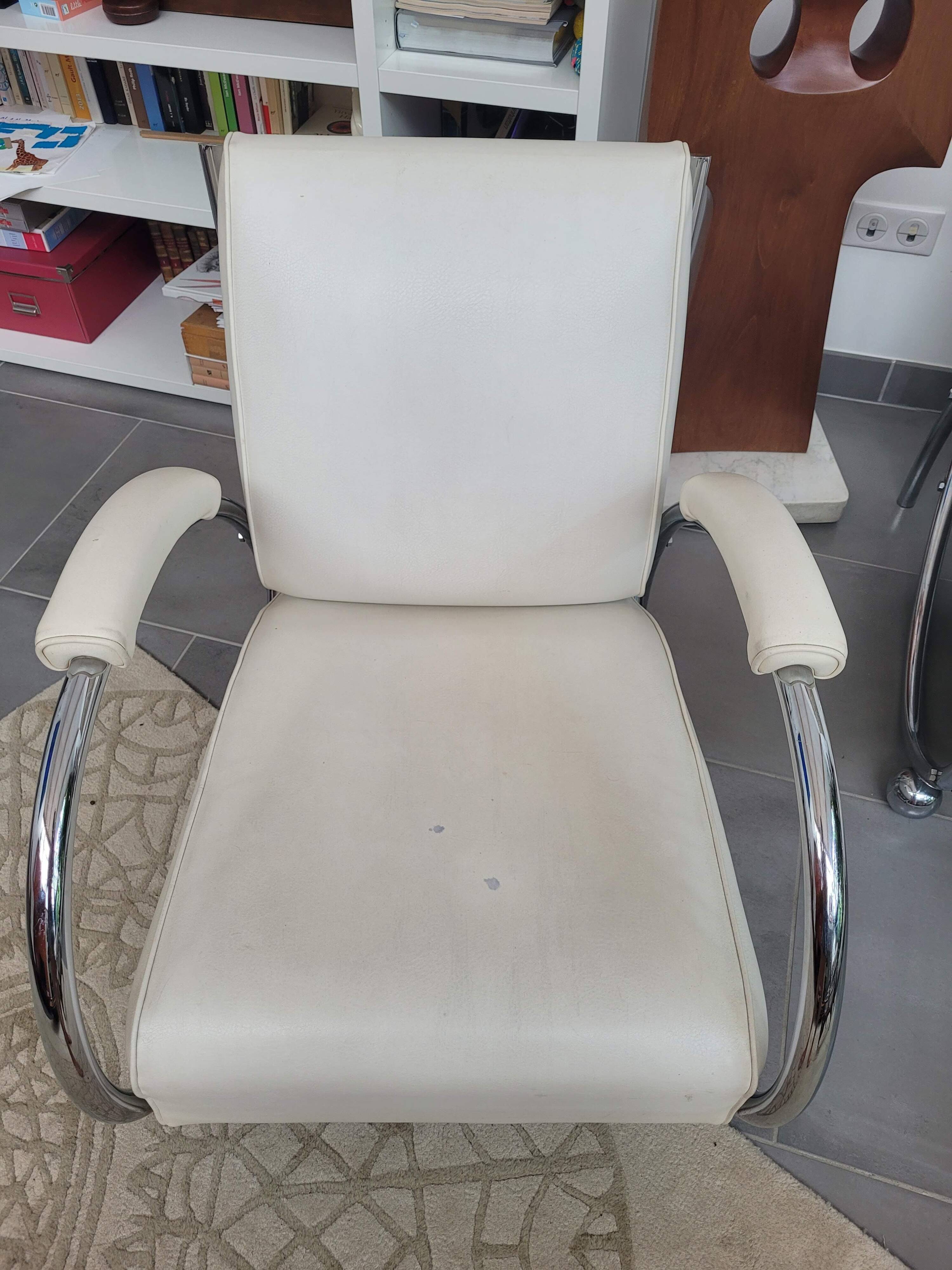 Sofa and armchair with chrome tubular structure modernist style