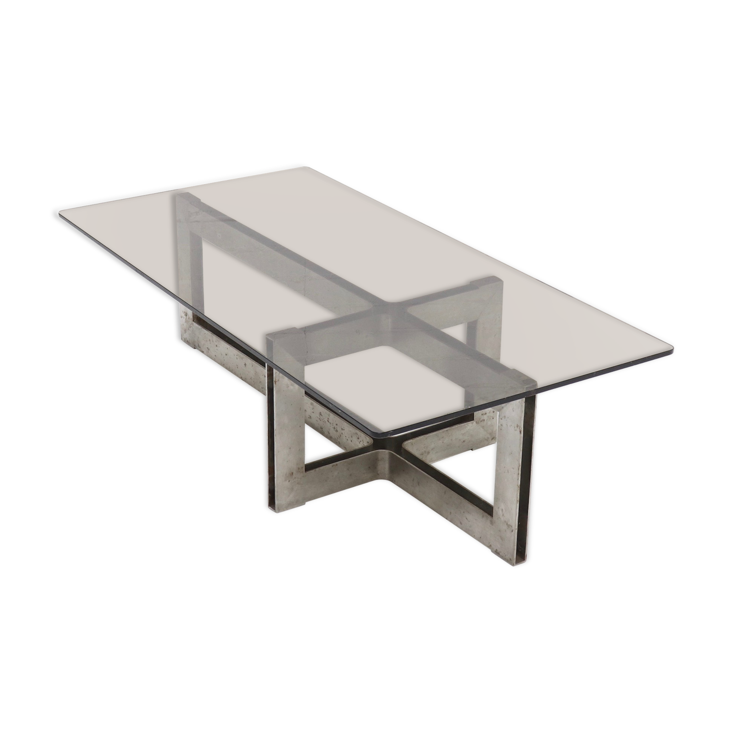 Brutalist steel and smoked glass coffee table 1970s