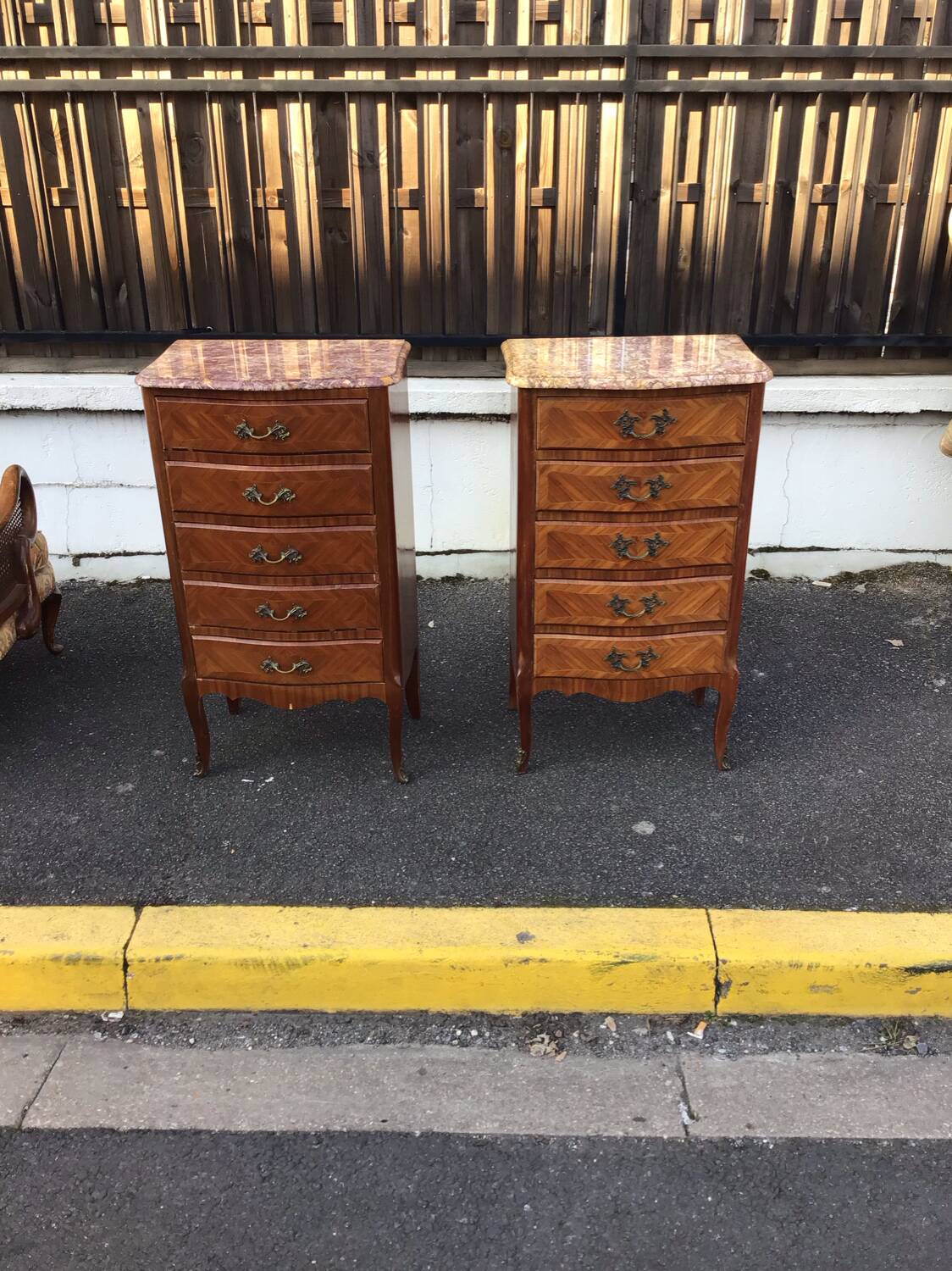 Pair of Louis XV style marquetry chiffonniers