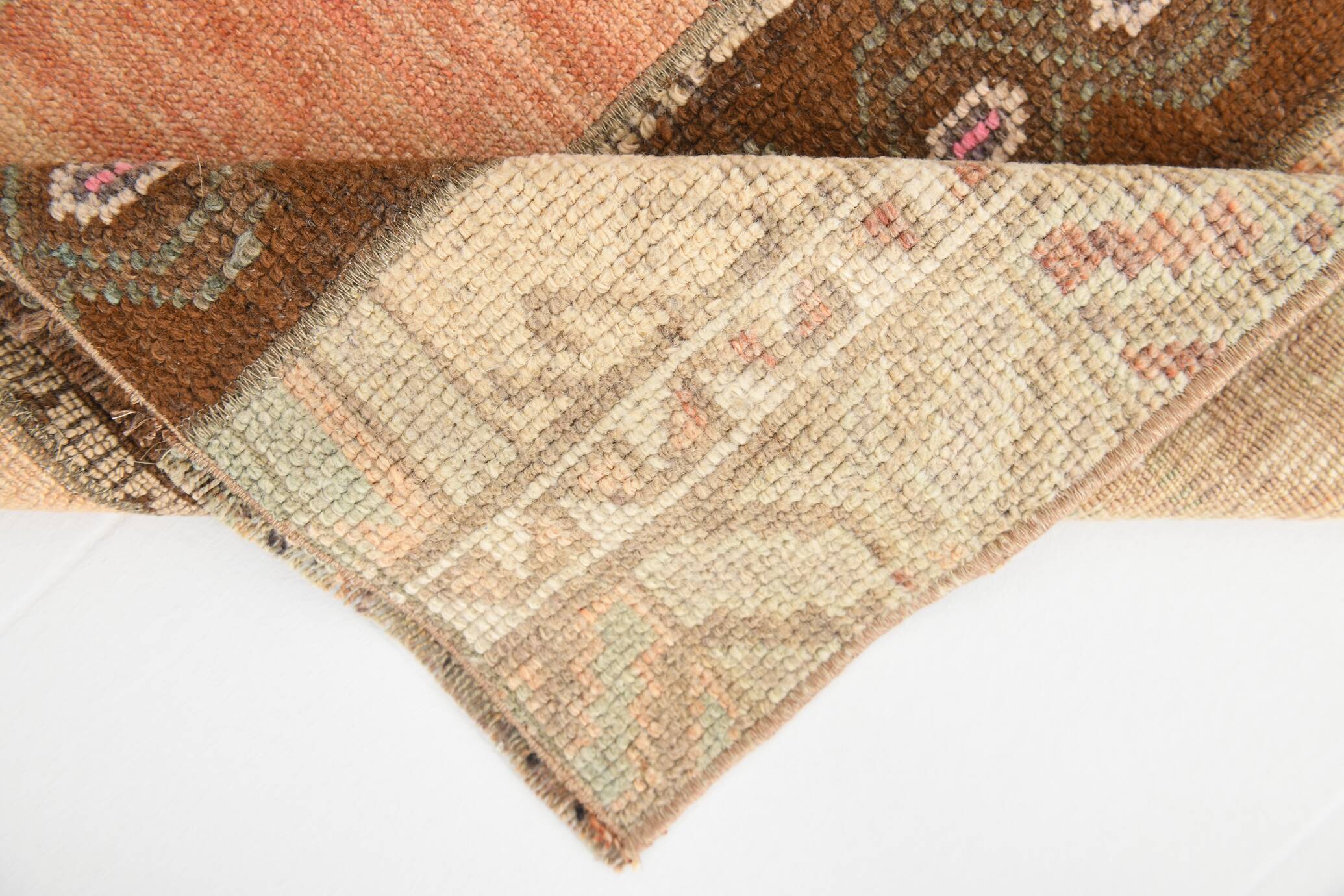 2x6 Turkish Short Brown Handmade Vintage Runner Rug, 64x174Cm