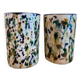 Paire de caches pots émaillés multicolors