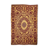 Vintage Romanian carpet floral design brown on yellow background 251x150cm