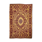 Tapis vintage roumain design floral marron sur fond jaune 251x150cm