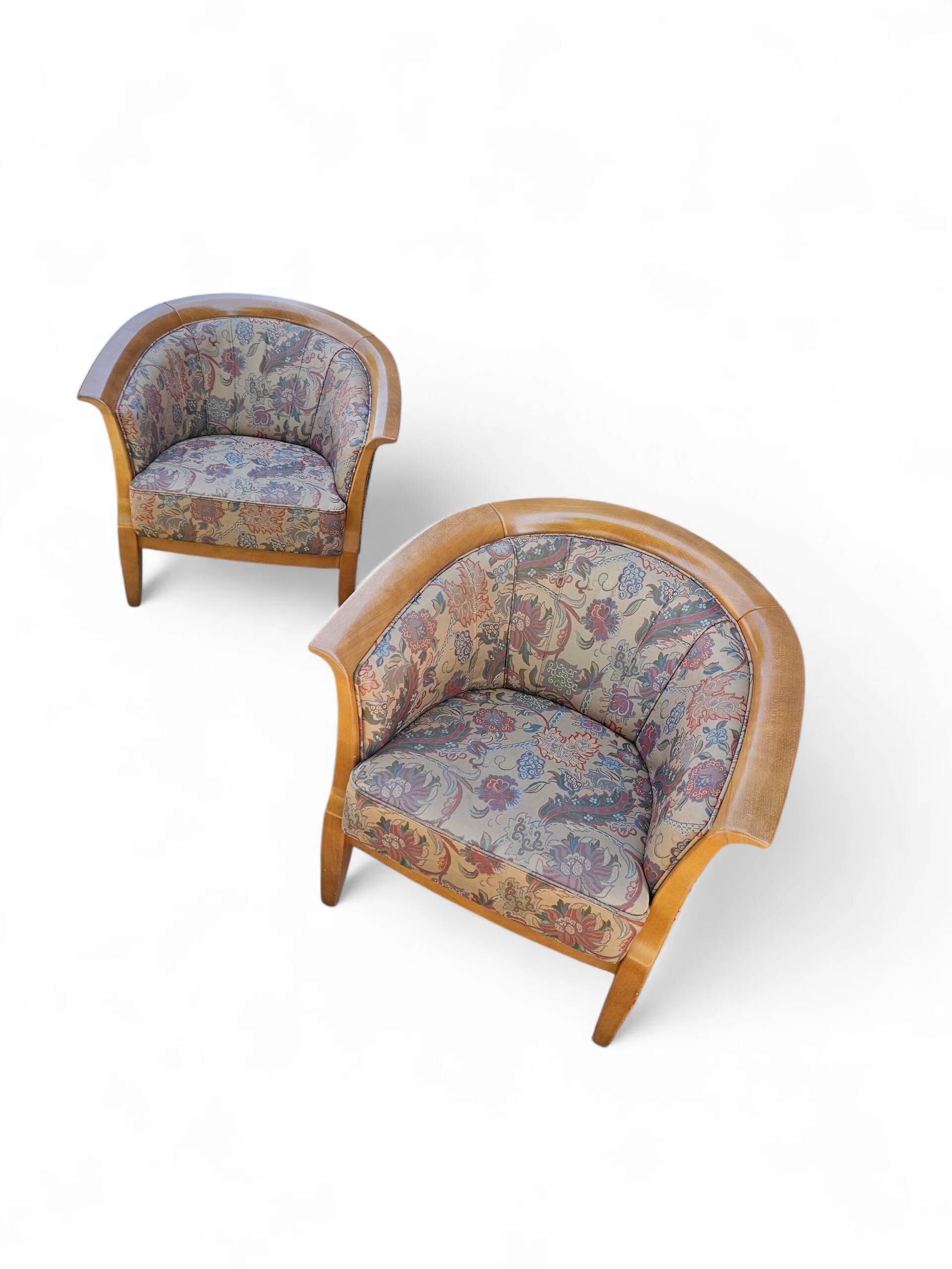 2 x armchair / club chair / floral fabric / 1980s