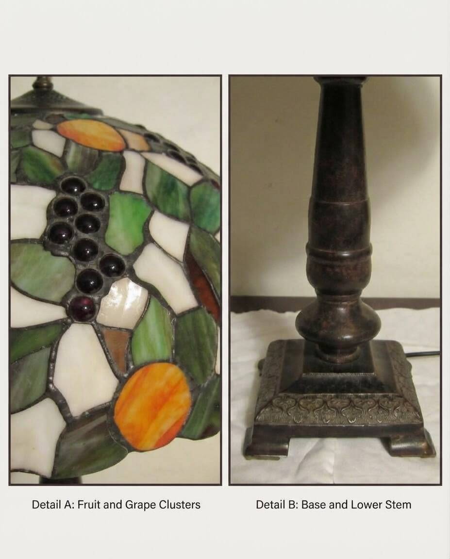 Tiffany-style lampshade with fruits and grapes