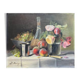 HST painting "Still life with peaches and roses" Paul Edouard Deligny (1864-