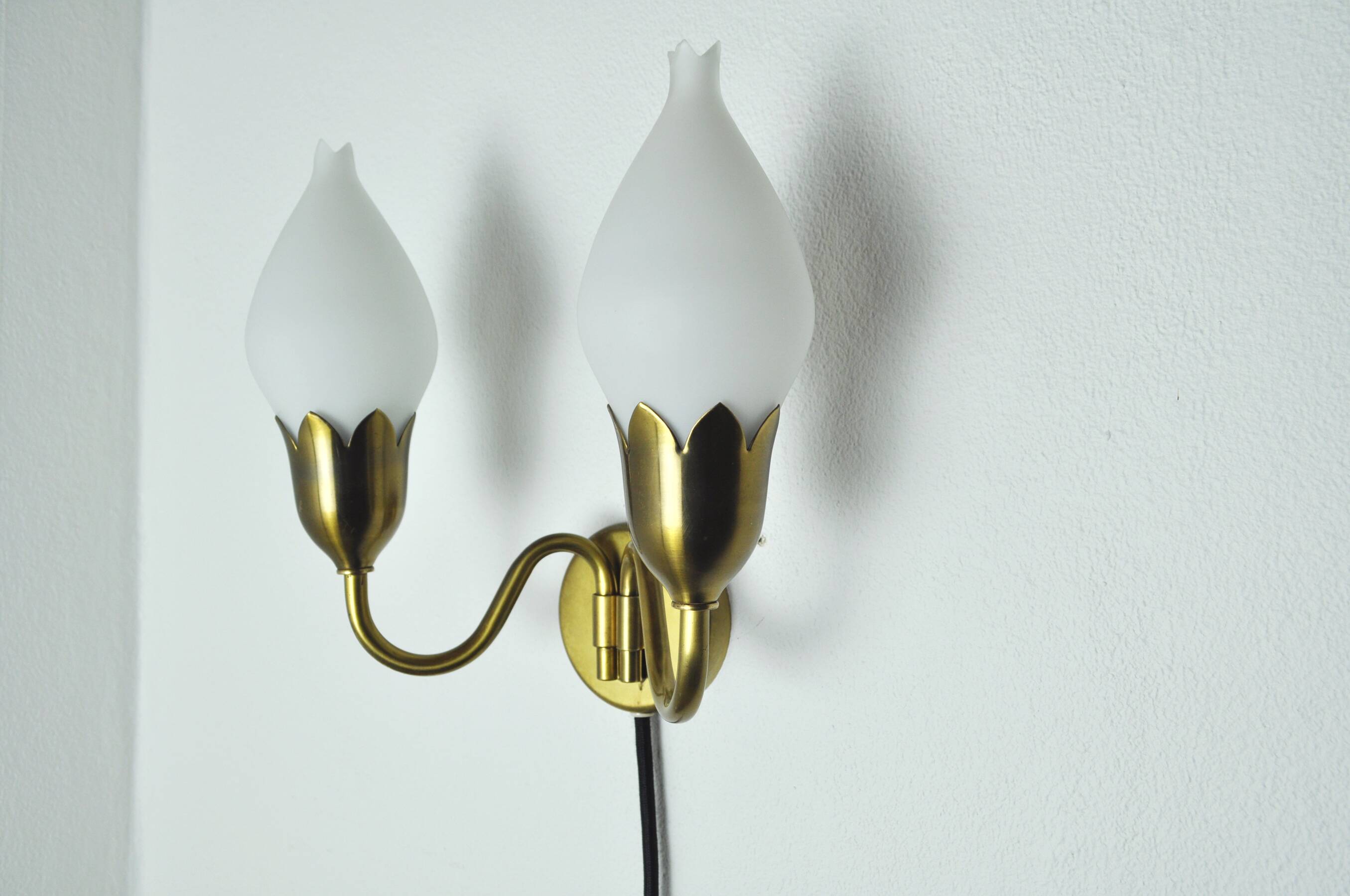 Fog & Mørup 2-Arm Brass and Opaline Glass Tulip Wall Lamp