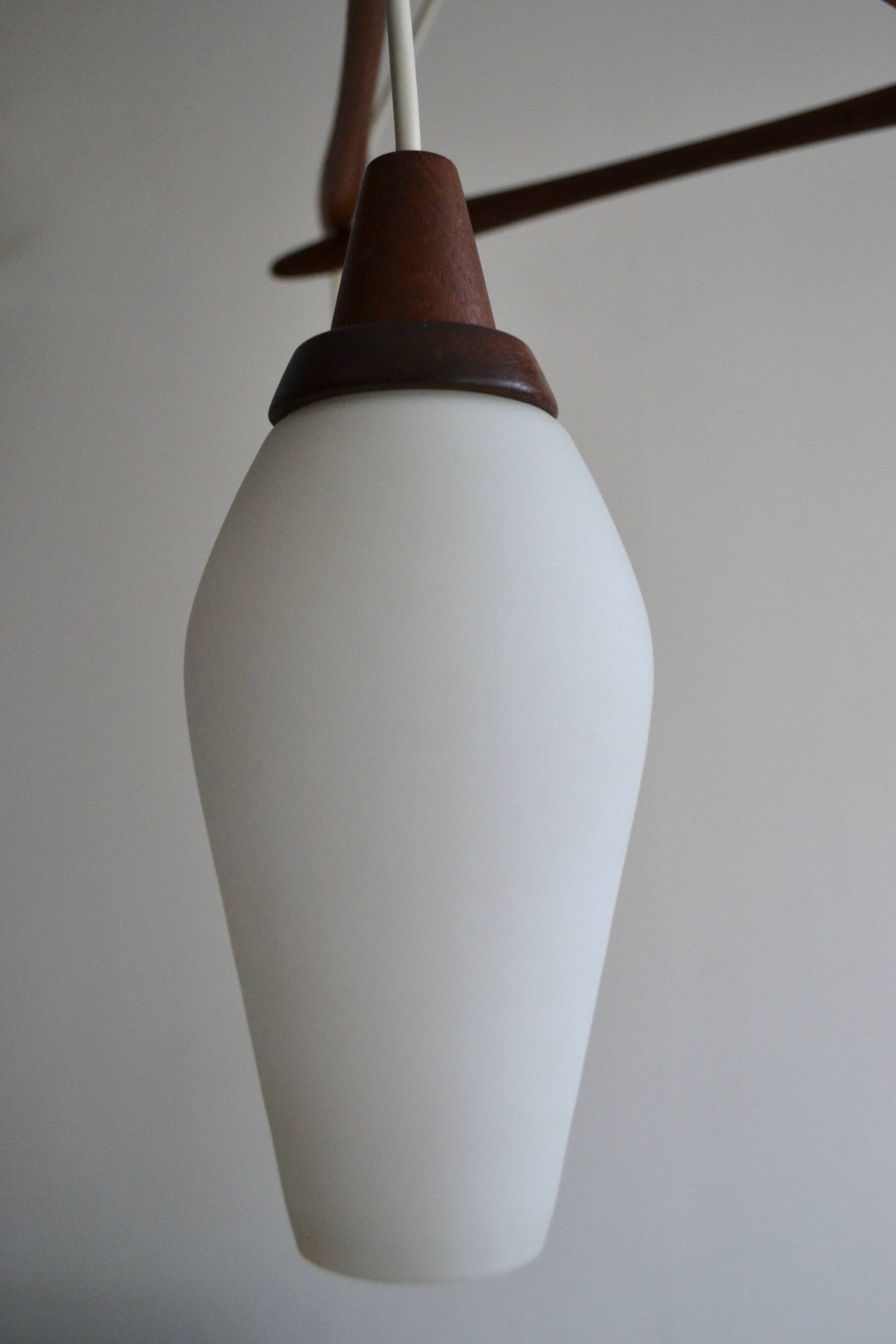 Scandinavian chandelier 3 opaline lights by Kristiansson for Luxus 50s