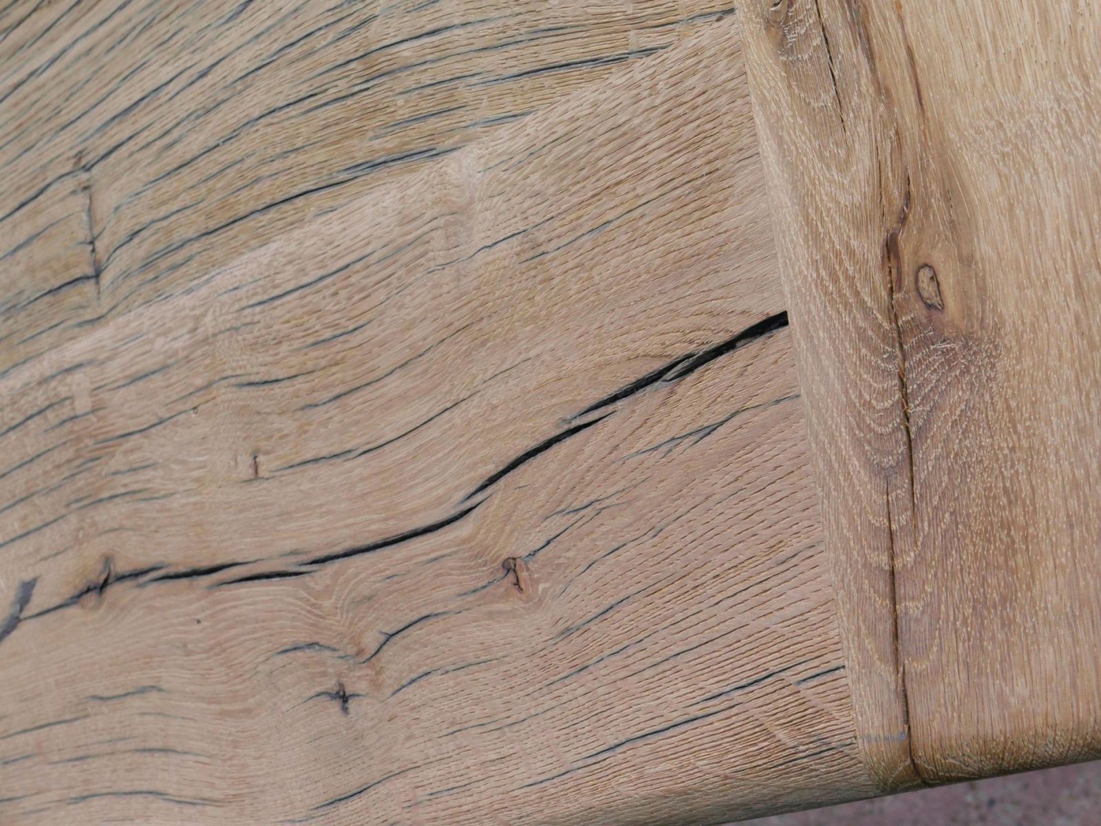 Industrial table solid oak tray and cast-iron footing