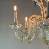 Multi-Colored Murano Glass Venetian Chandelier, Six Light Arms, Circa 1900