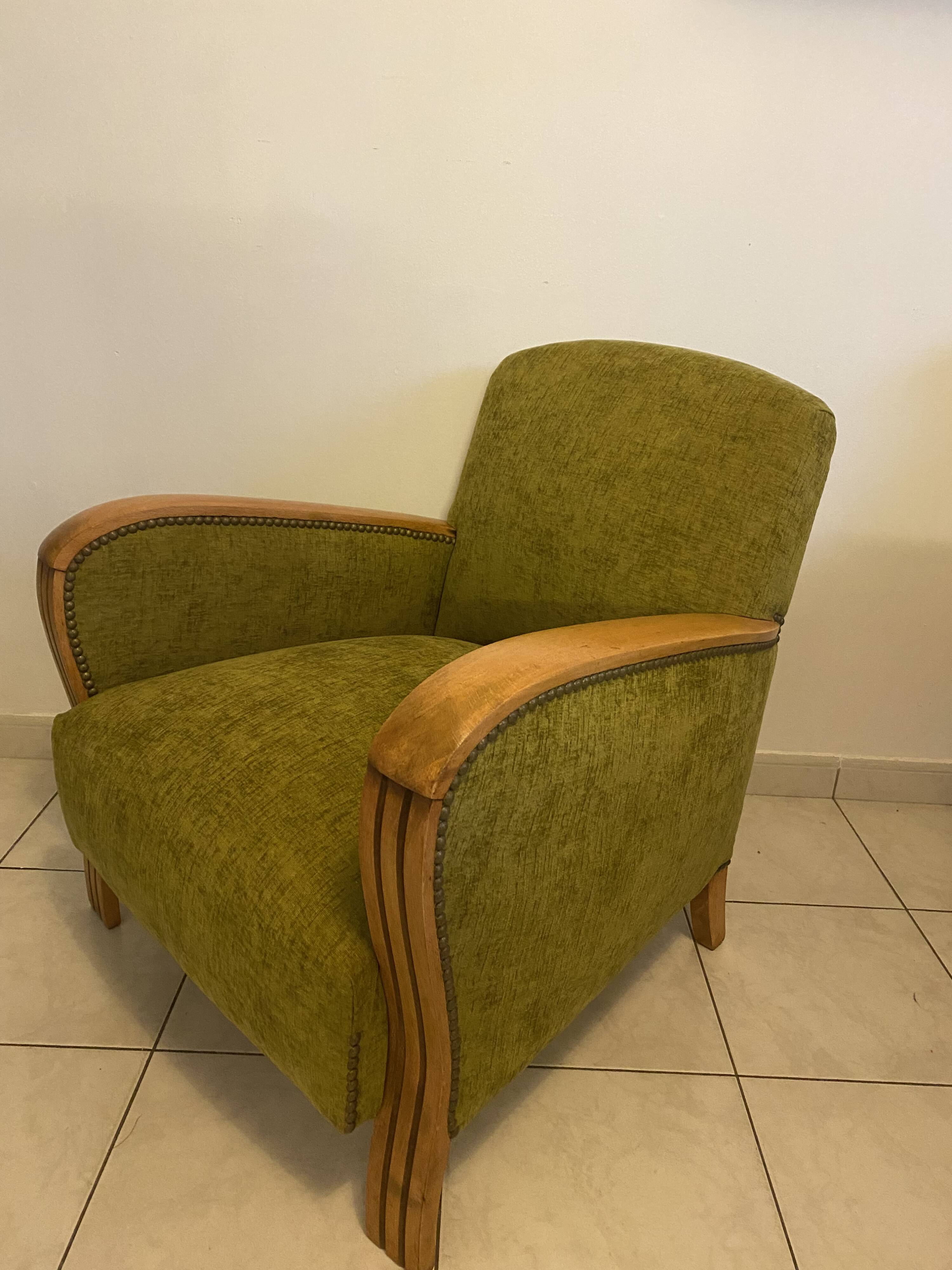 Fauteuil Art Déco en tissu vert