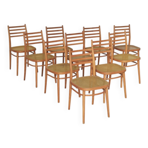 Lot de 10 chaises ton - 1960 cannage
