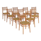 Set of 10 Bystrice tone wooden and caned chairs from the 1960s.