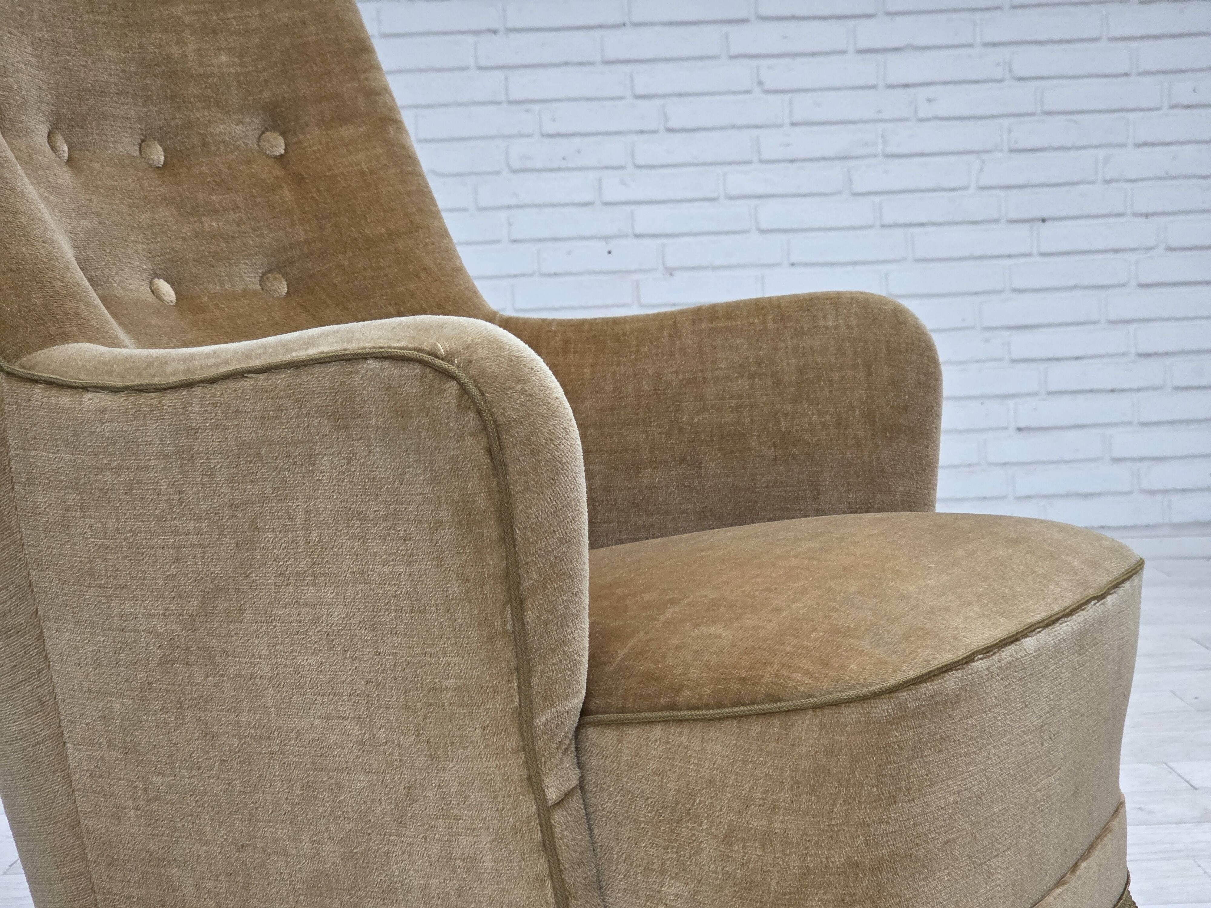 1970s, Danish highback armchair, light green furniture velour.