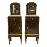 Pair of Liberty Italian Thuja Briar and Pink Portugal Marble Bedside Tables