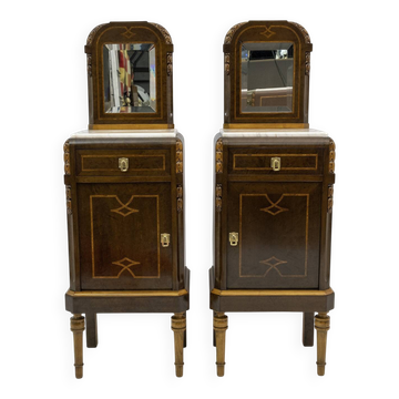 Pair of Liberty Italian Thuja Briar and Pink Portugal Marble Bedside Tables