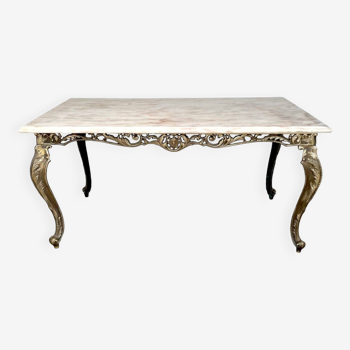 Louis XV style coffee table in marble and copper