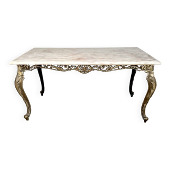 Table basse style Louis XV en marbre et en cuivre