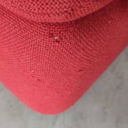 Pair of lounge chairs in red tweed and black vinyl