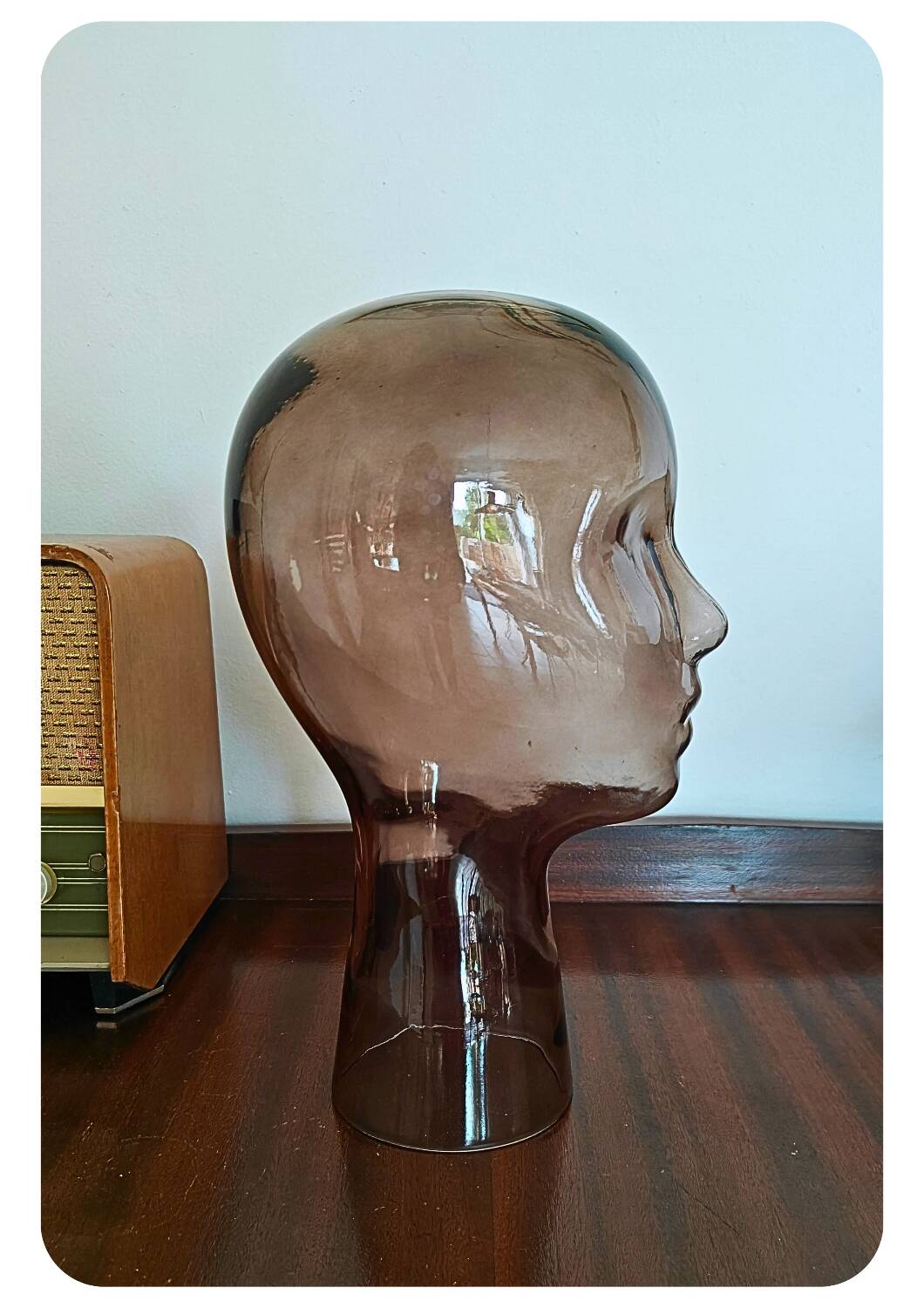 Tête de mannequin en verre fumé vintage