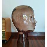 Tête de mannequin en verre fumé vintage