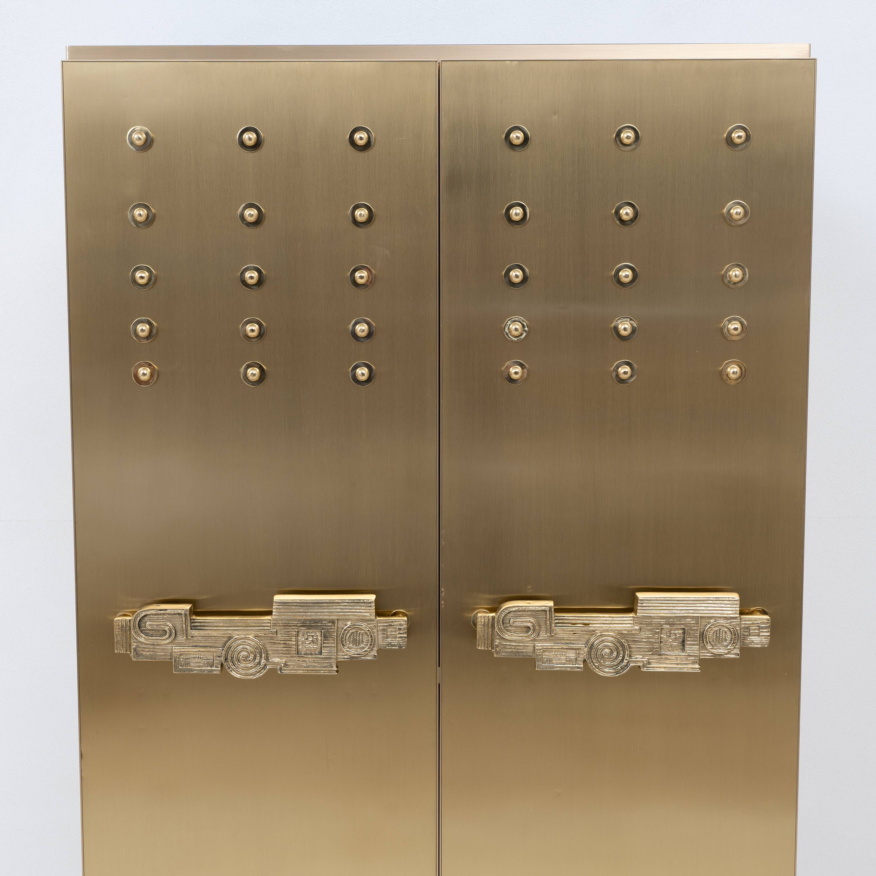 Italian Brass Bar Cabinet with Sculptural Cast Brass Handles