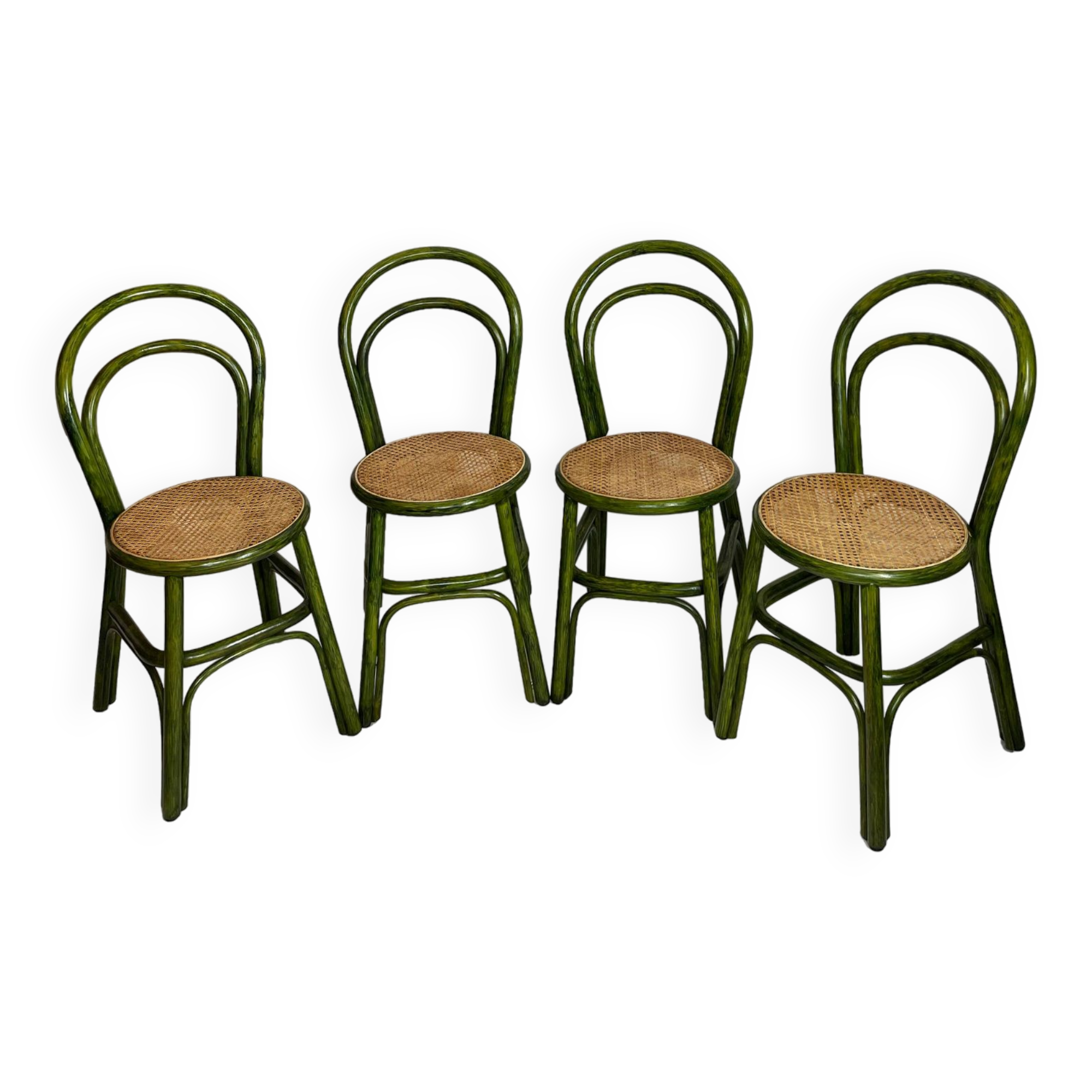 Green rattan wood chairs 1970s