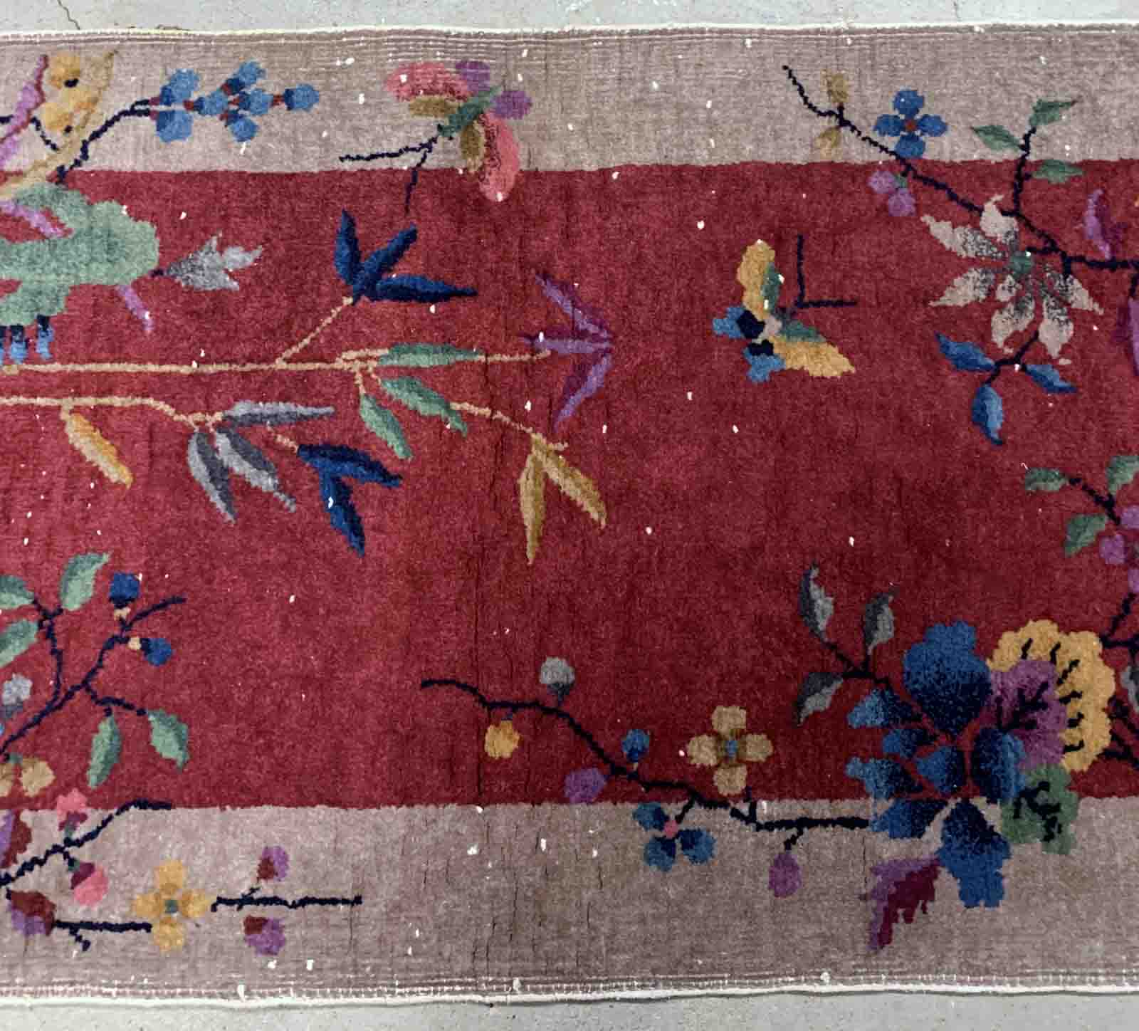 Ancient chinese art deco handmade carpet 64cm x 121cm 1920s