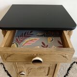 Bedside table in solid black oak and natural Art Deco wood