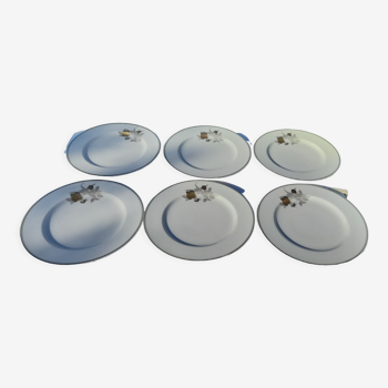 6 flat porcelain plates from limoges philippe deshoulières decorated in foëcy diam 26.5 cm