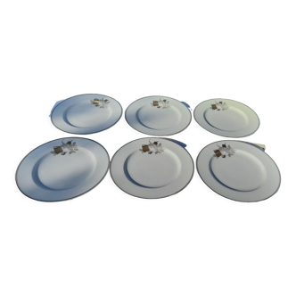 6 flat porcelain plates from limoges philippe deshoulières decorated in foëcy diam 26.5 cm