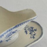 Antique sauce boat in earthenware – Grigny – blue floral decoration