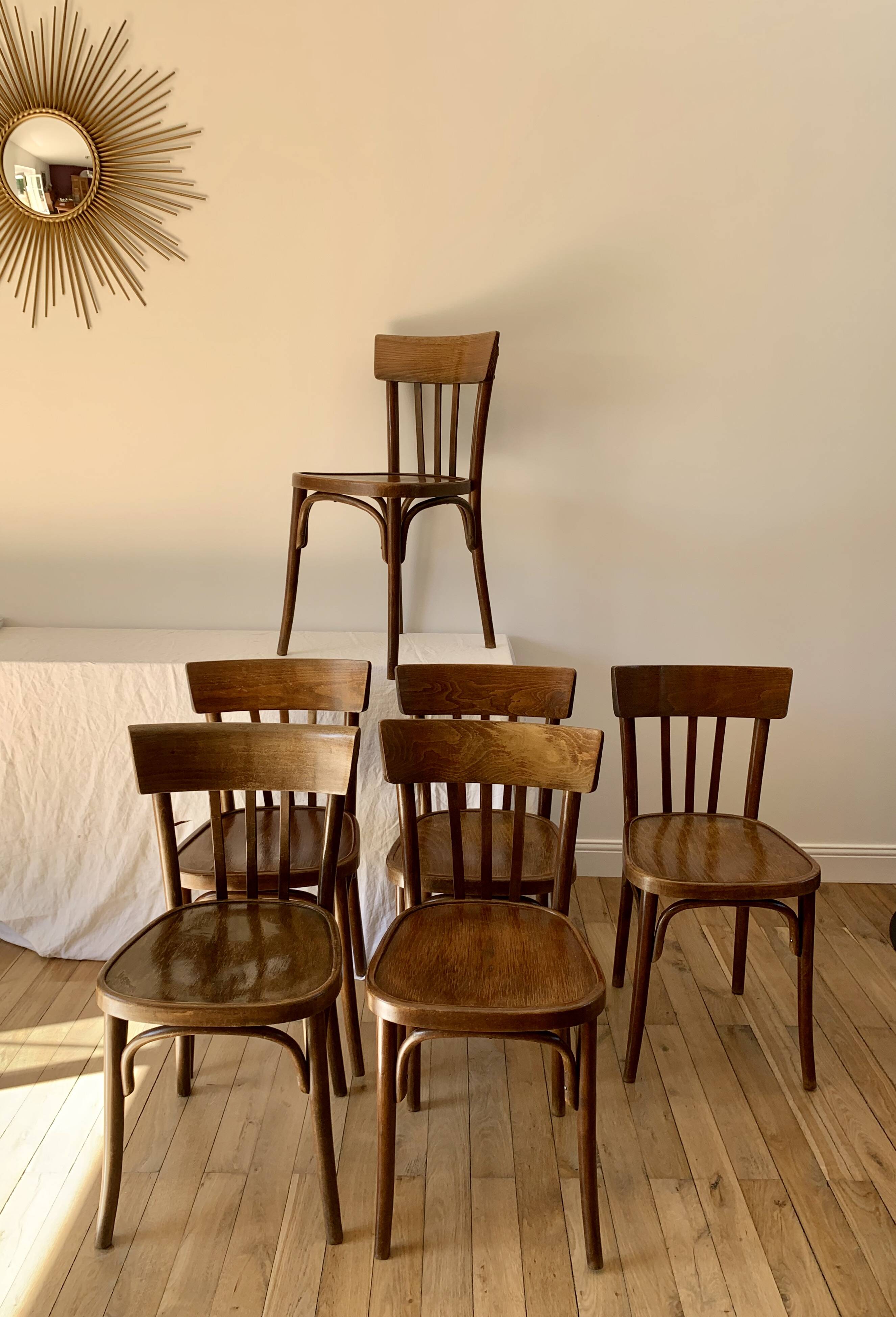 set of 6 bentwood bistro chairs from the 1950s