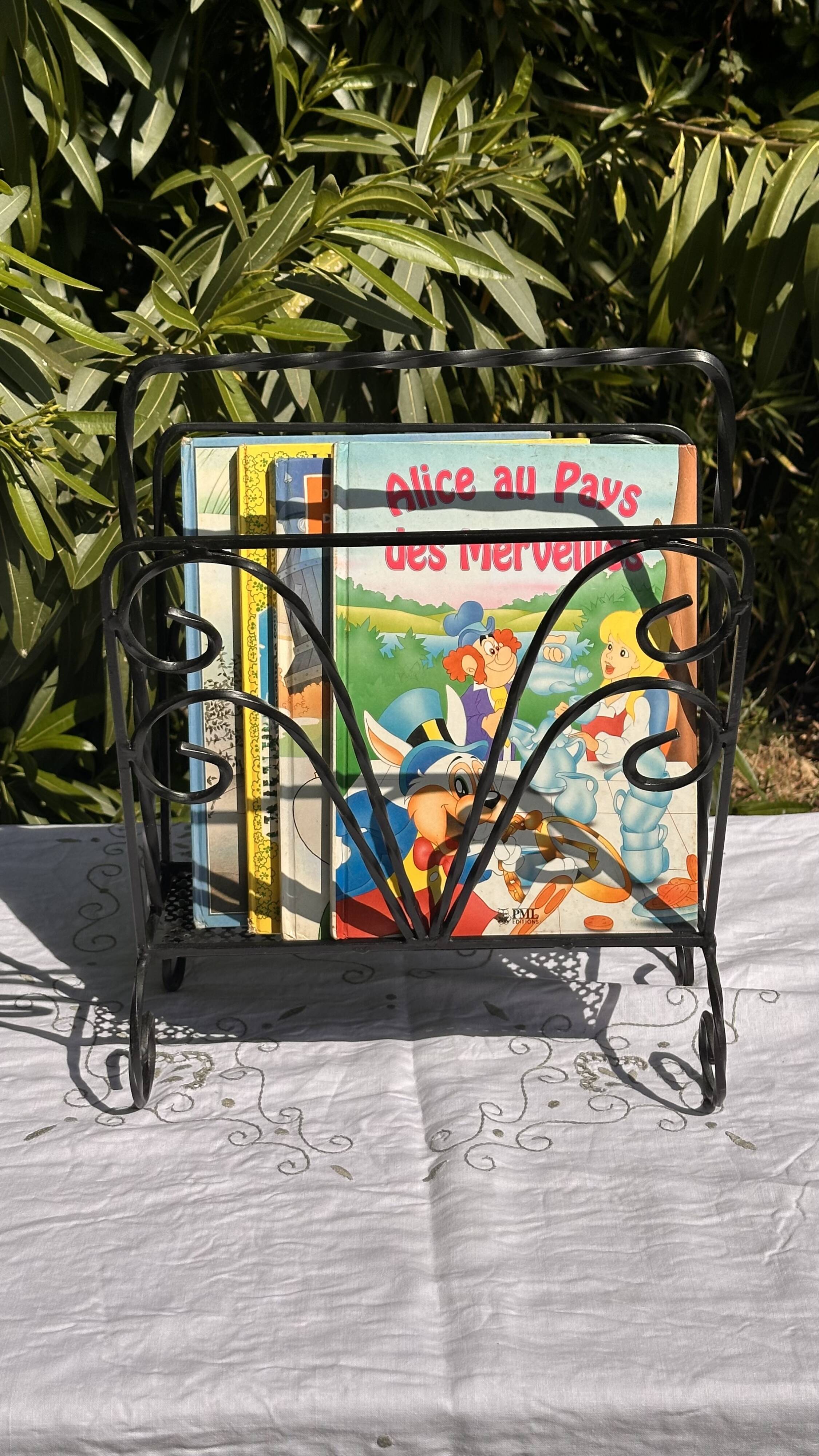 Vintage twisted wrought iron magazine or record holder - magazine rack