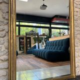 Antique Louis-Philippe mirror with pediment and gilt beading