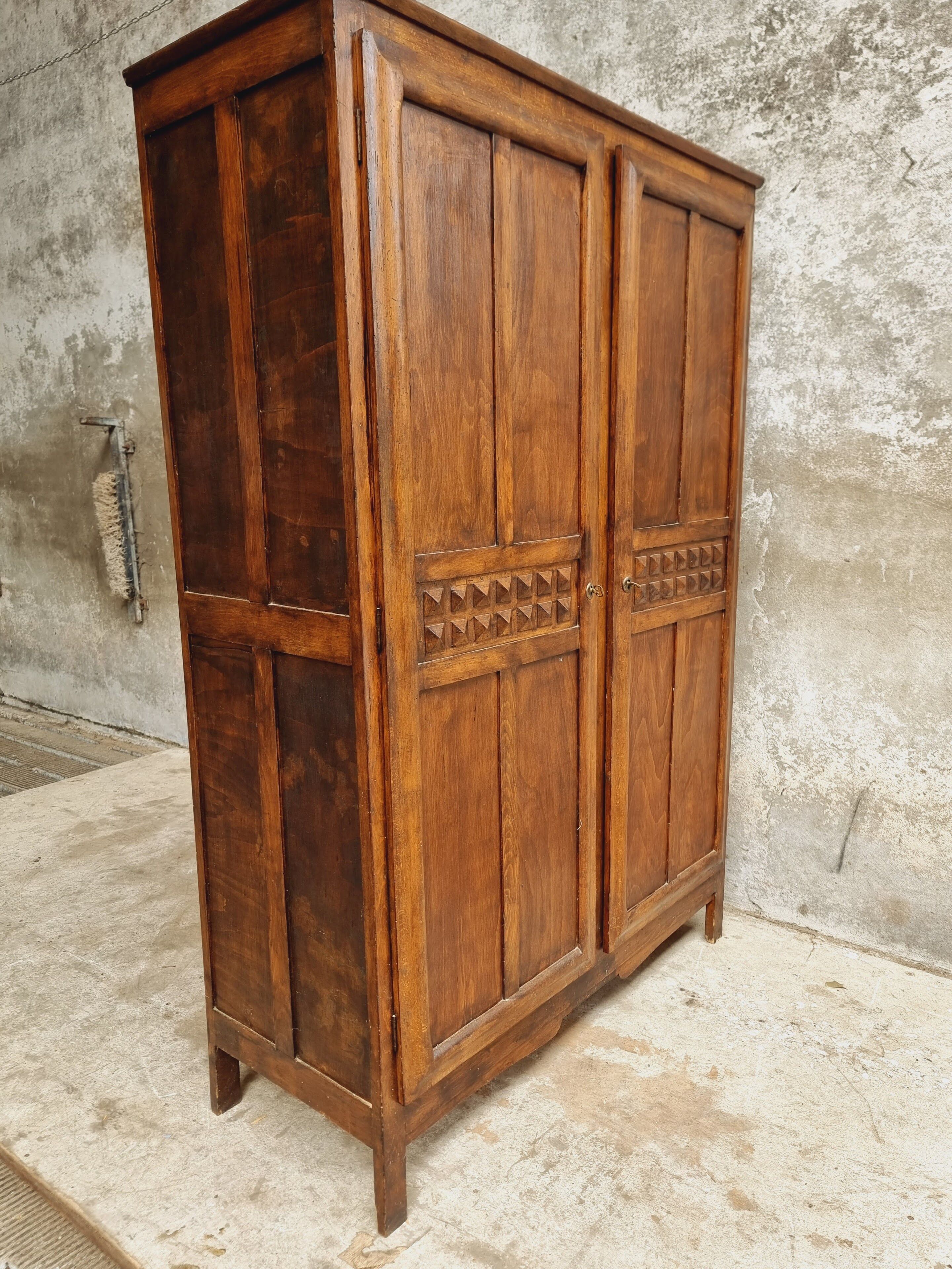 Old wardrobe linen cabinet beech wood