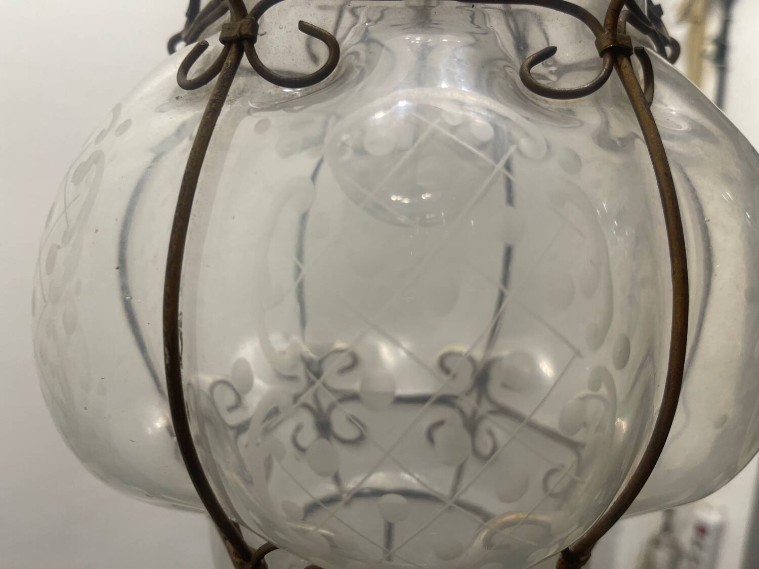 Wrought Iron Murano Glass Light Pendant 1950’s