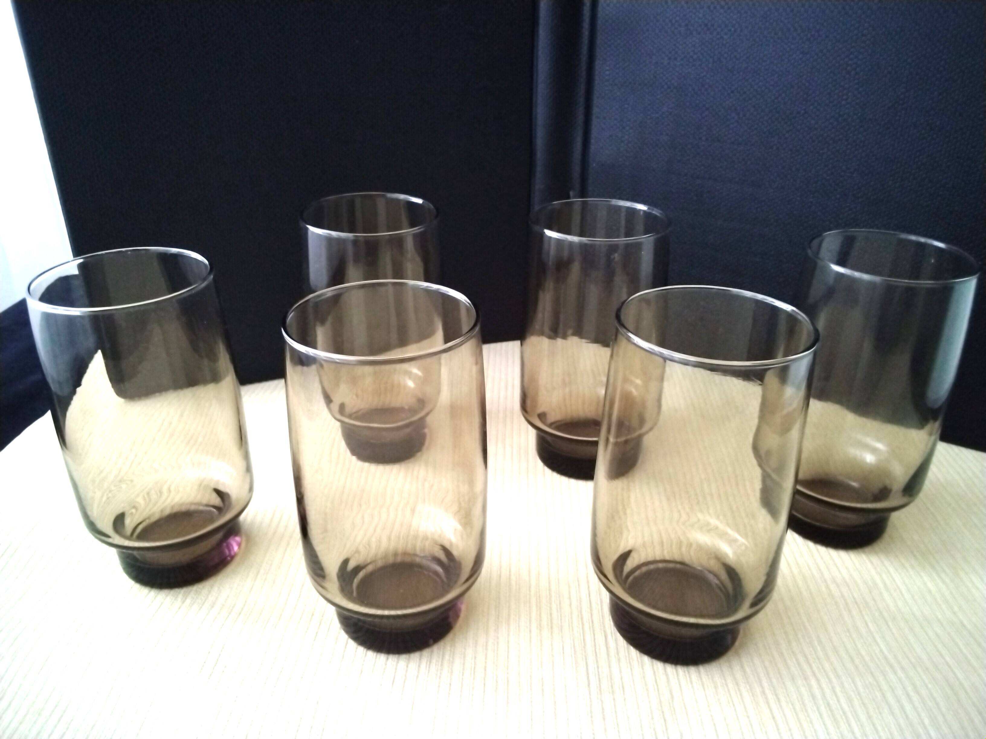6 Luminarc Smoke-Colored Orangeade Glasses from the 60s and 70s