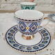 Lot de 4 tasses à café et 4 sous-tasses en porcelaine Bavaria motifs assortis camaïeu bleus et verts