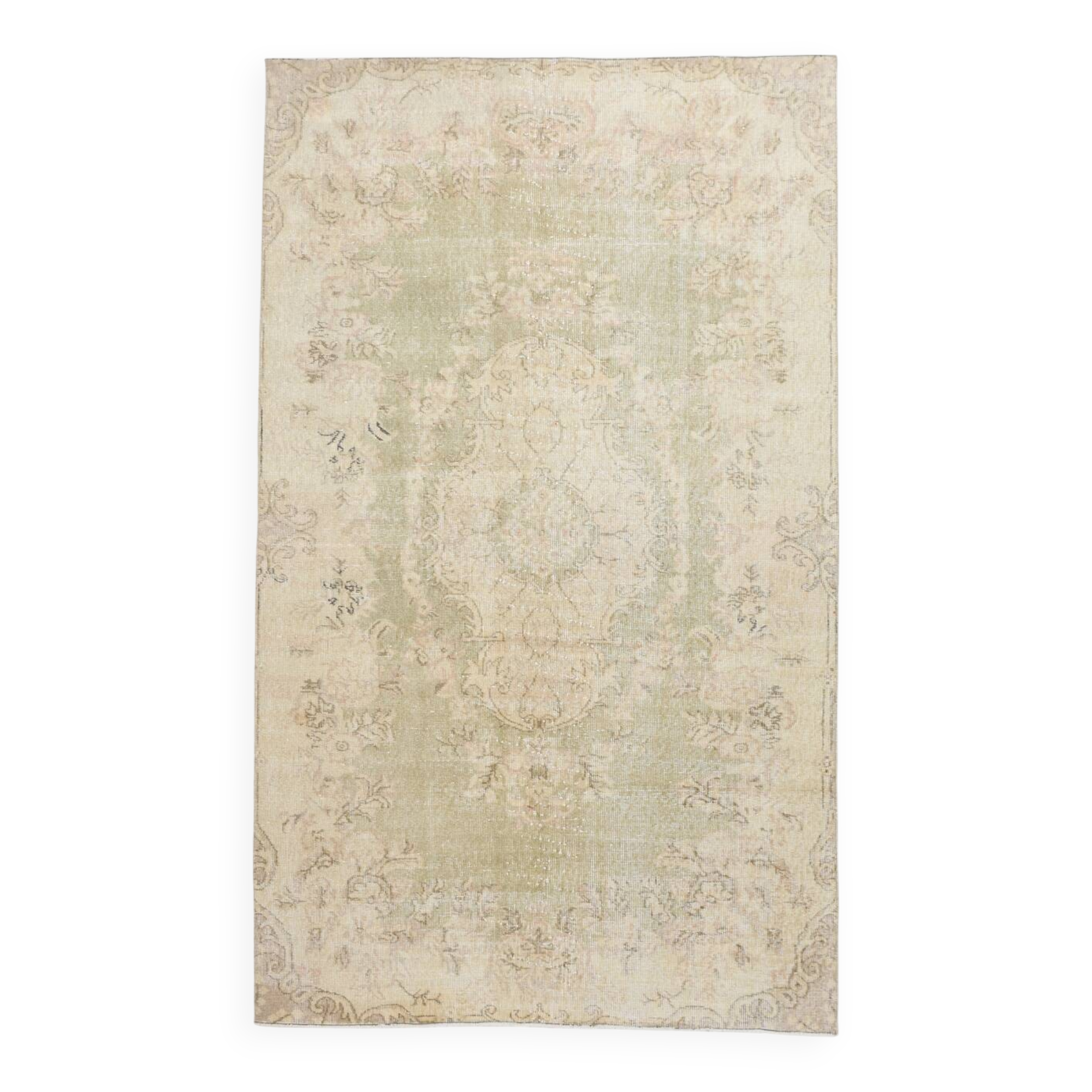 5x8 Green Cream Oriental Turkish Vintage Rug,  142x240Cm