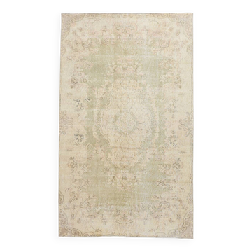 Tapis oriental turc vintage vert crème 5x8, 142x240 cm