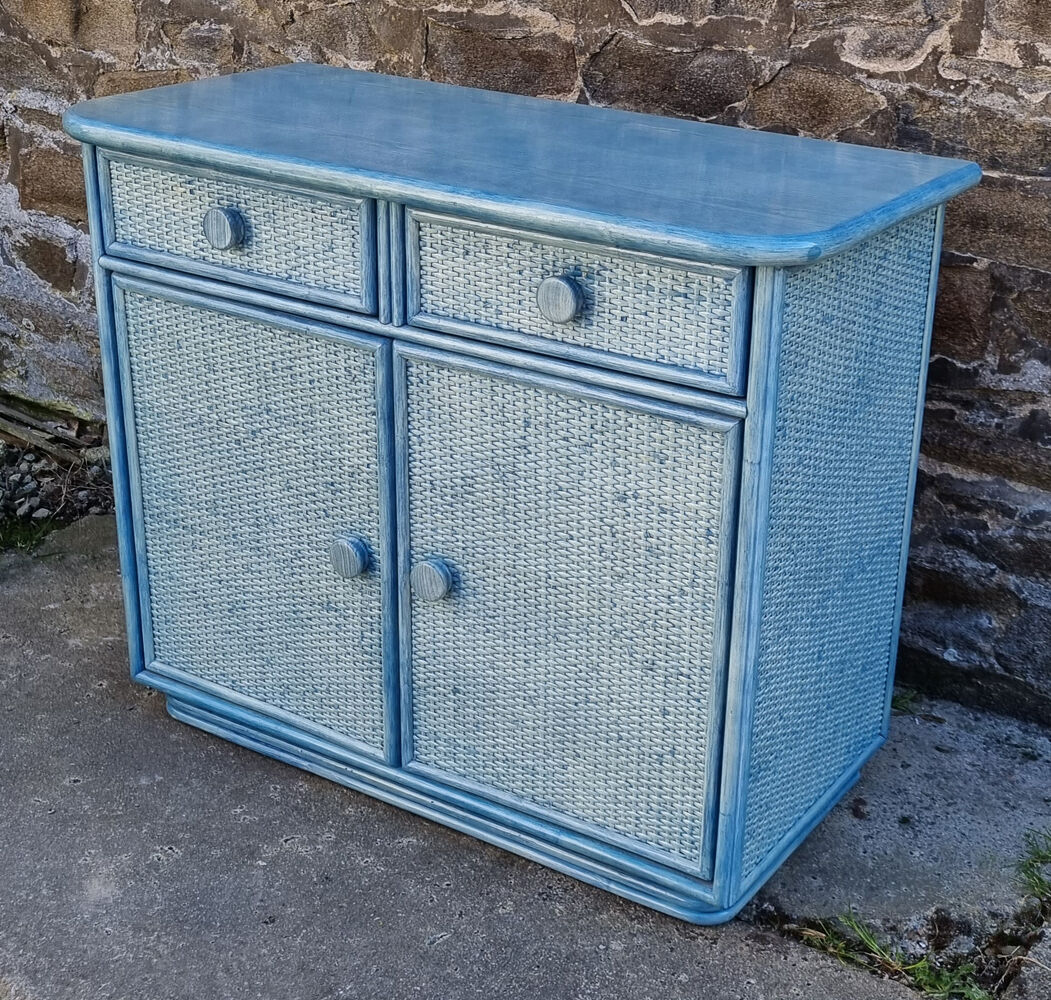 Commode Maugrion, bois et rotin, pour Roche Bobois, années 80