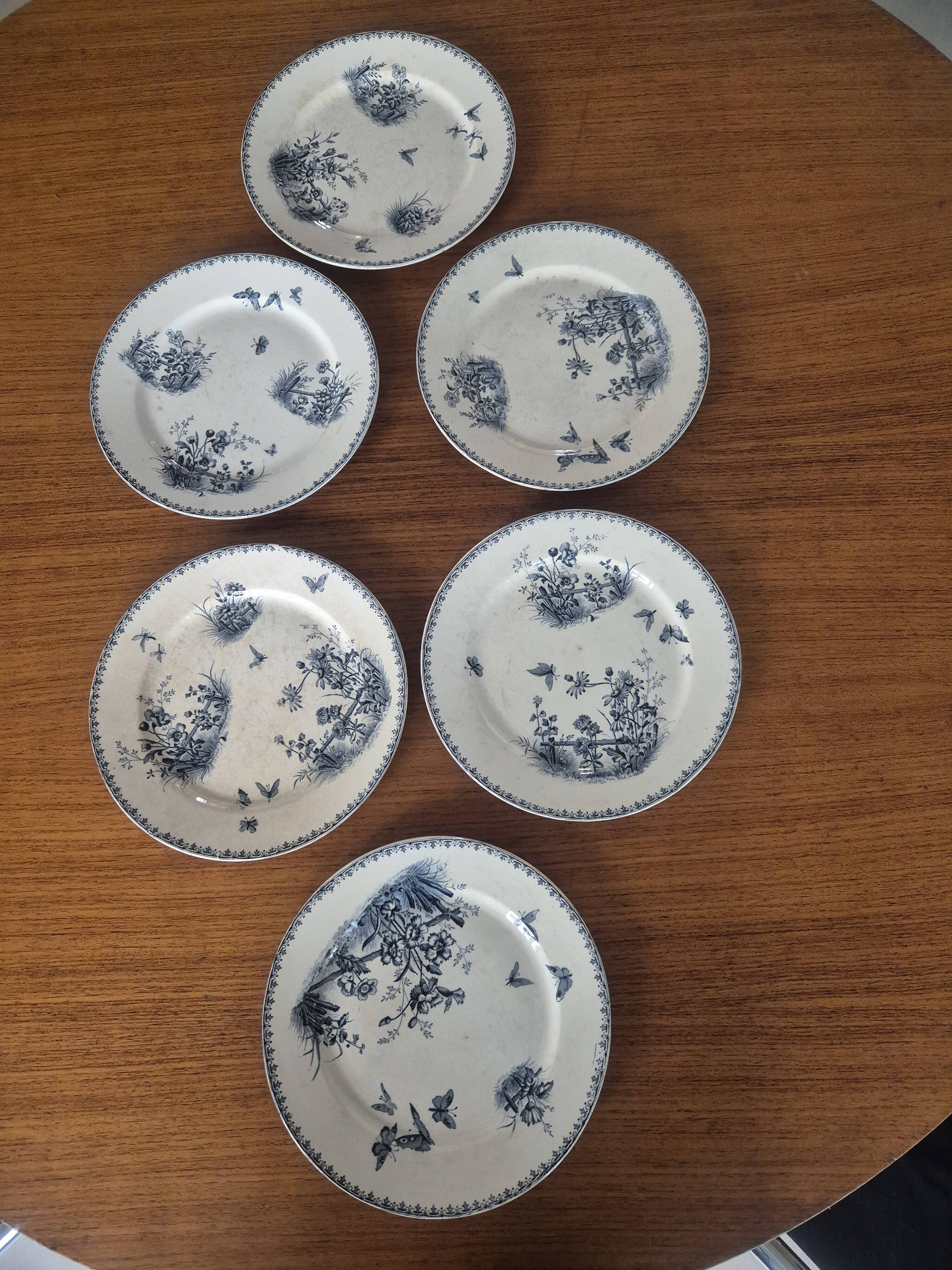 6 flat plates Terre de Fer, 19th century – Digoin & Sarreguemines