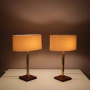Pair of leather and brass table lamps from the 1960s, originating from Belgium.