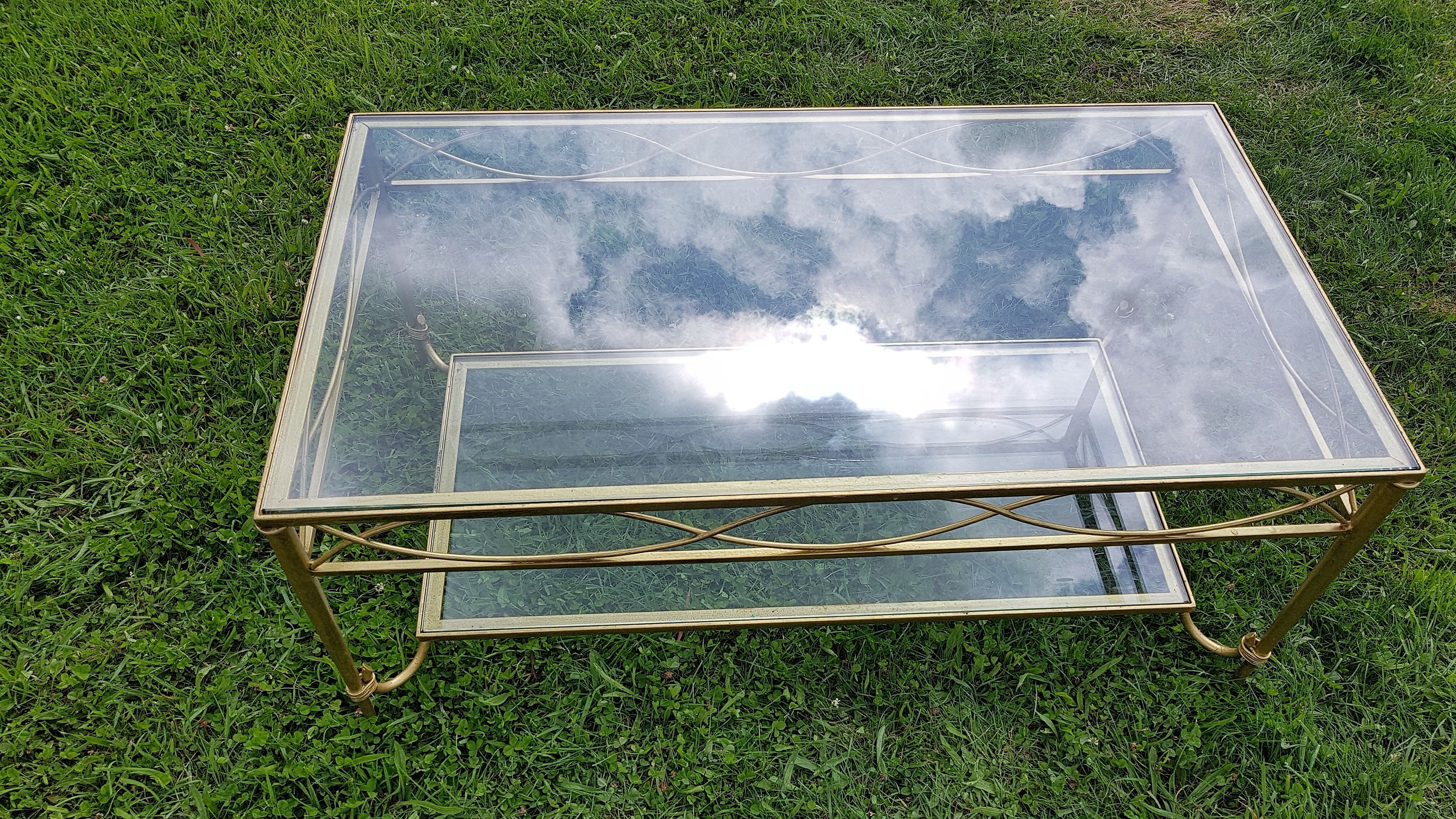 Gold metal and glass coffee table